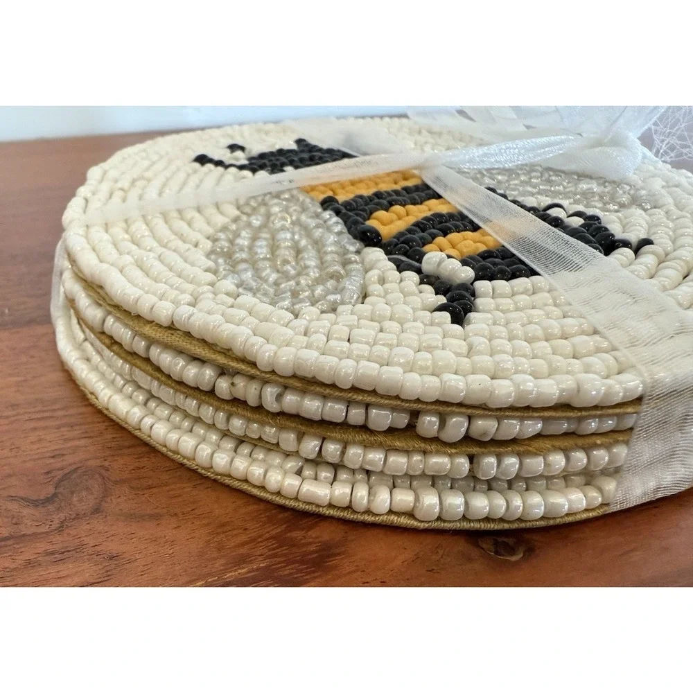 New Beaded Bee Coasters Set of 4 Decor Dining